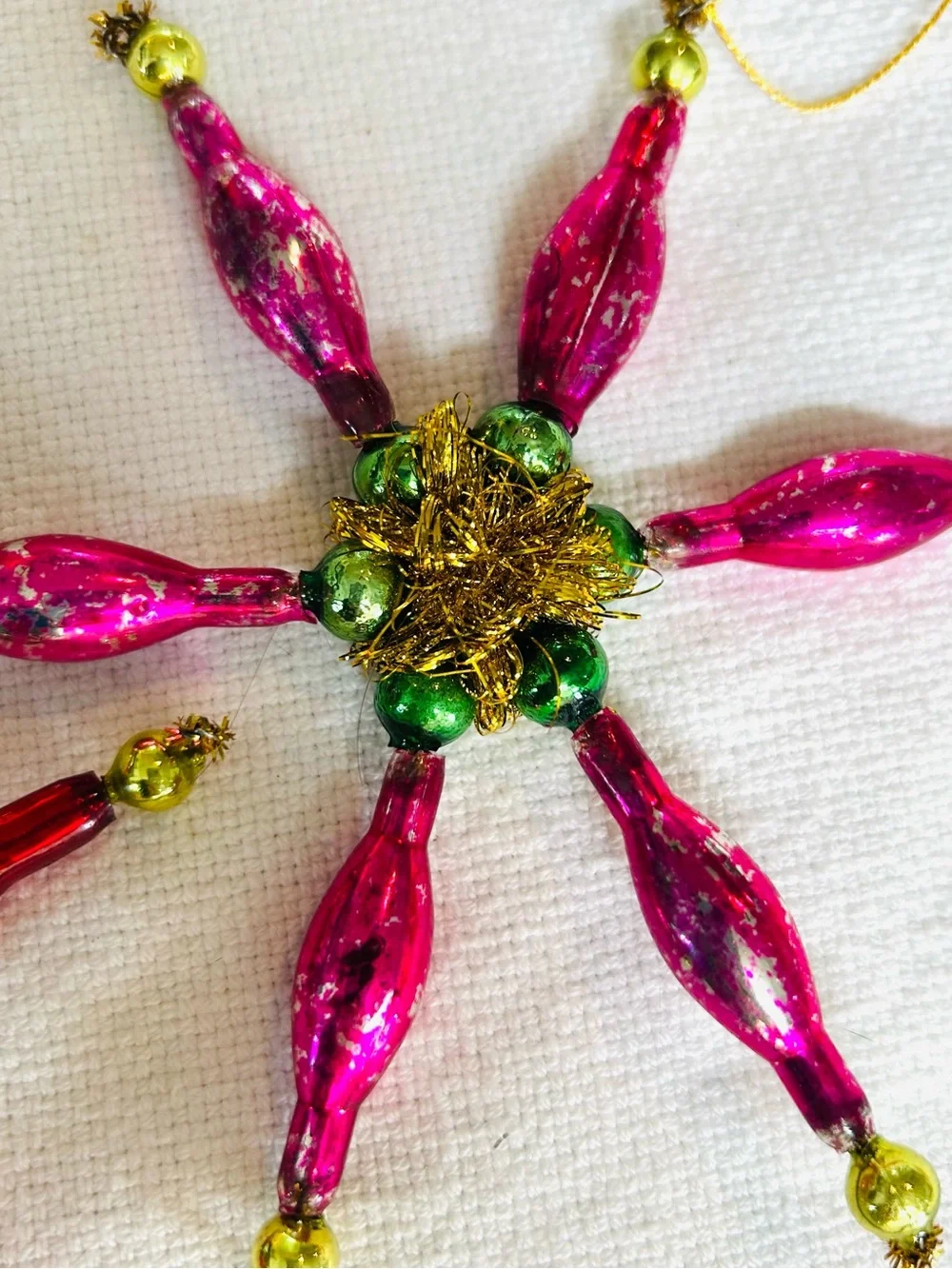 Vintage repurposed mercury, glass bead poinsettia holiday Christmas ornaments